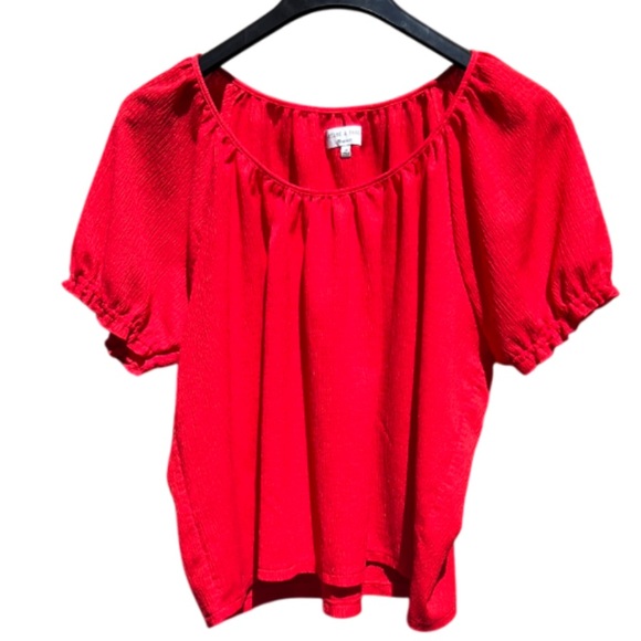 Madewell Tops - Texture & Thread Madewell Bright Red Puff Sleeve Blouse Size 2X